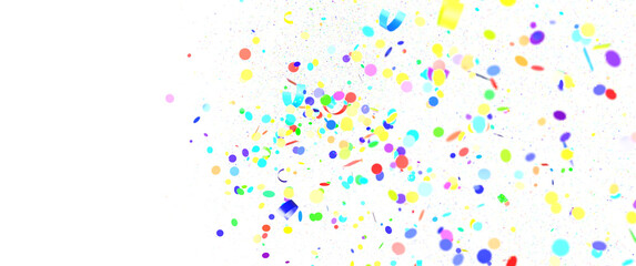 Multicolored paper confetti on transparent background. Realistic confetti flying. Colorful scattered items to holiday decorations.