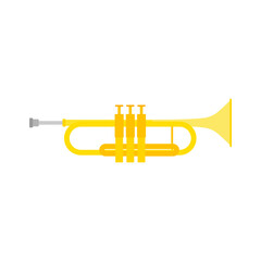 Obraz premium Musical instrument trumpet horn flat design illustration. Trumpet logotype for recording label or studio or musical band.