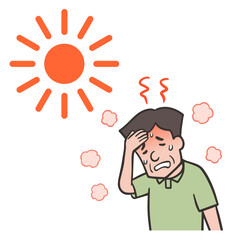 暑さで汗をかき熱中症になる中年男性