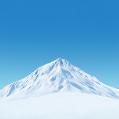 Majestic Snow-Capped Mountain Peak in Vibrant Detail against Clear Blue Sky on White Background