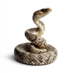 Fototapeta premium Serpentine Menace - Detailed Photorealistic Snake Coil Ready to Strike on White Background