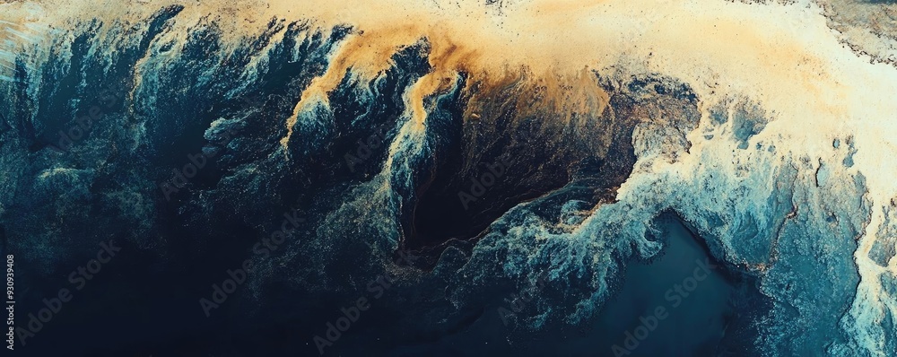 Poster aerial view of ocean waves capturing the dynamic movement and depth of water in rich hues of blue an