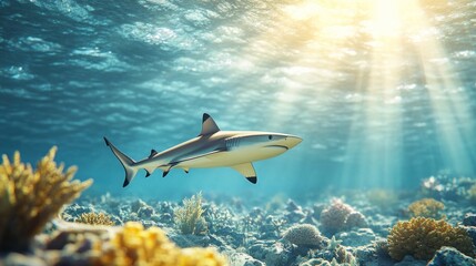 Fototapeta premium Shark Swimming in Coral Reef