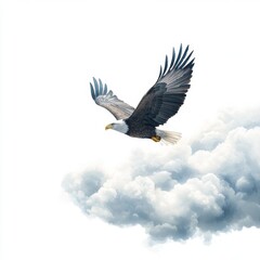 Obraz premium Majestic Eagle Soaring through Dynamic Clouds in Hyper-Realistic Motion Isolated on White Background