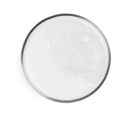 Petri dish with sample isolated on white, top view