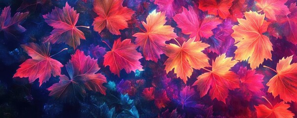 Colorful autumn leaves scattered on a vibrant background, showcasing nature's beauty and seasonal change.