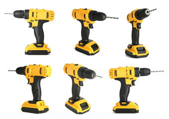 Fototapeta premium Cordless drill isolated on white, views from different sides