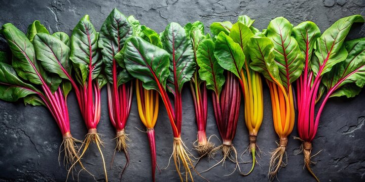 Fresh and vibrant blettes with colorful stems and dark green leaves, fresh, vibrant, blettes, colorful, stems, dark green