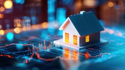 Analyzing Real Estate Investment Trends: Model House and Graphs with Copy Space for Market Analysis Concepts&acirc;&euro;&lsaquo;
