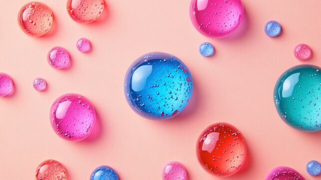 Colorful water droplets on a pastel background in artistic arrangement