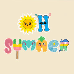 Summer vector icon set for sticker.