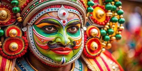 Fototapeta premium Close up of a person wearing a traditional Indian mask, Indian, mask, traditional, culture, close up, art, ethnic