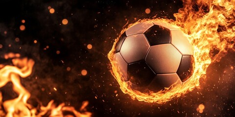 A dynamic soccer ball, engulfed in vibrant flames, symbolizes incredible speed and excitement found in sports