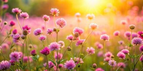 Wild meadow pink flowers in the morning sunlight, wildflowers, pink, meadow, sunlight, nature, bloom, vibrant, summer, garden