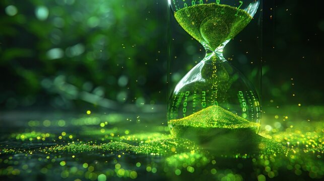 Green Sand Hourglass: A Business Concept of Time Passing, Deadline Urgency, and Running Out of Time