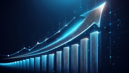 abstract illustration of a blue glowing upward arrow graph symbolizing growth, progress, and success in business and finance