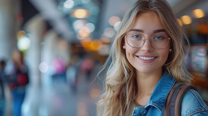 Happy Student in Denim Clothes with Backpack and Books, Posing on Pastel Pink Background - Education Concept Mockup