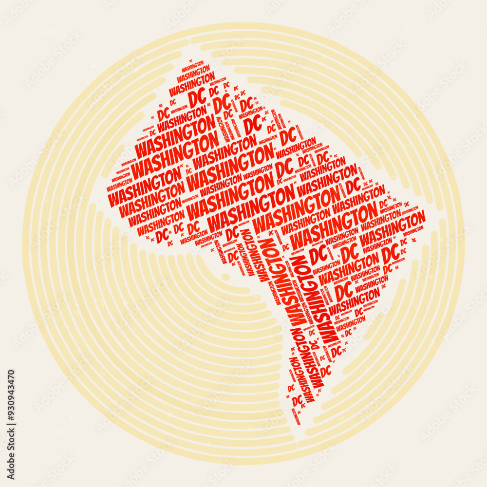 Poster district of columbia round poster. typography style image of state. counties word clouds of district