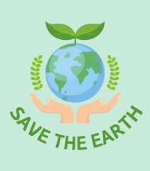 Let's Protect the Earth with Sprouts and Earth. Environmental Protection Logo Illustration