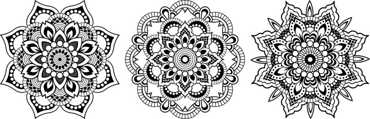 set of decorative mandala flowers. collection of ornamental mandala pattern