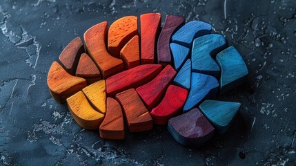Colorful Wooden Geometric Puzzle: Illustrating Neurodiversity Concept for Brain Model