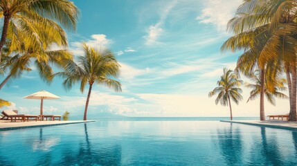 Naklejka premium Summer Resort Beach Sea Relax Travel Vacation Palm Tropic Copy Space Banner Background Hotel, ai