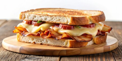 Savory and indulgent bacon, cheese, and brie sandwich on toasted sourdough bread, bacon, cheese, brie, sandwich, savory
