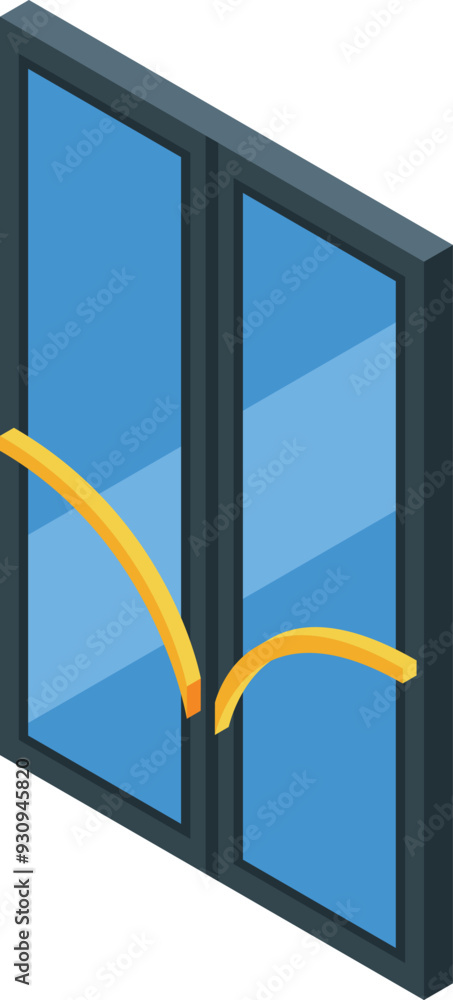 Poster modern double glazed window frame with gold handles is being shown from an isometric point of view