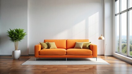 Modern living room with bright orange sofa , modern, living room, orange, sofa, interior design, contemporary