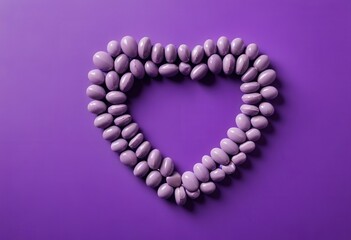 Obraz premium purple medicinal pills forming the shape of a heart on a purple matte surface.