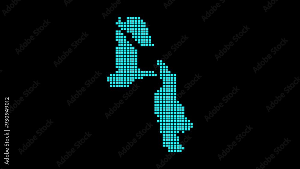 Poster pig beach digital map. map of pig beach in dotted style. shape of the island filled with rectangles.