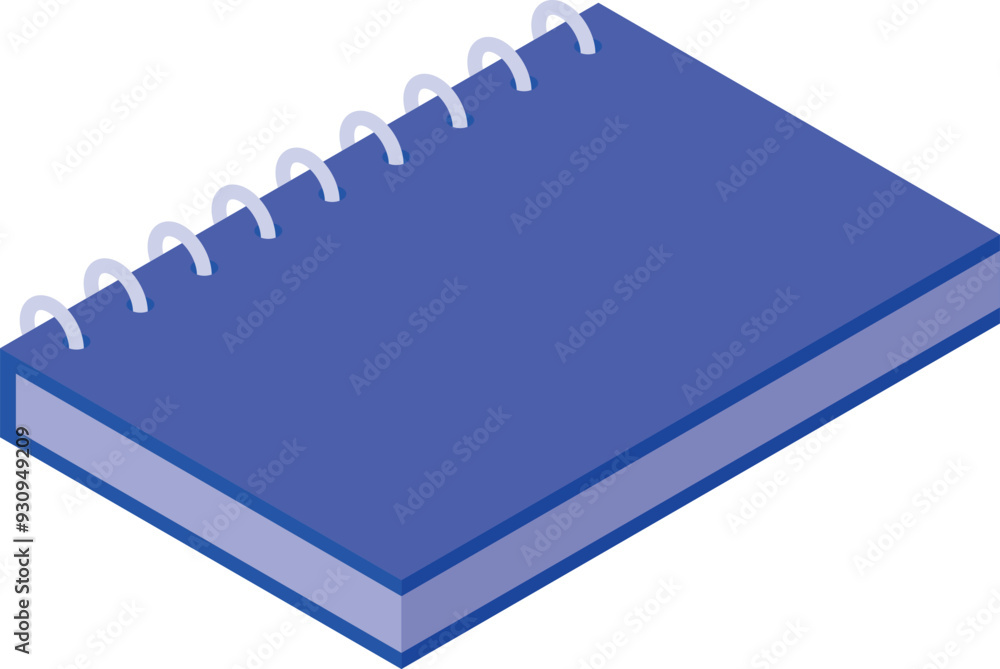 Poster blue notebook is lying open with blank pages for your text on white background