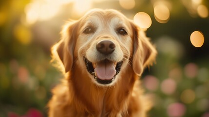 A Joyful Golden Retriever Enjoying the Outdoors in Sunlight.