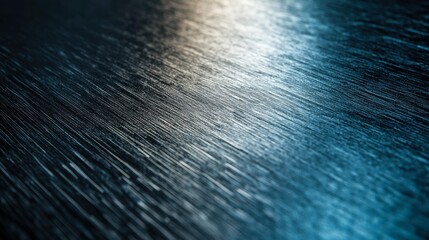 Obraz premium A close-up of brushed metal texture in a cool blue tone with light reflecting off the surface ideal for backgrounds, industrial design, and technology themes,