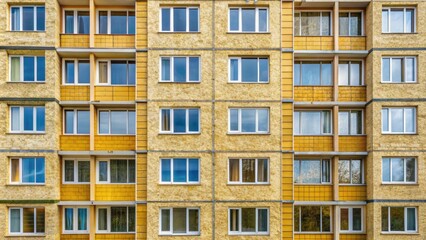 Facade of a multi-storey residential building insulated with mineral insulation for heat saving, residential