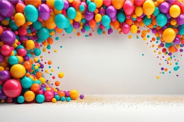 Colorful Balloons on White Wall Background
