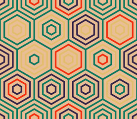 Hexagon Pattern. Simple stacked hexagons pattern. Large hexagons. Multiple tones color palette. Seamless pattern. Tileable vector illustration.