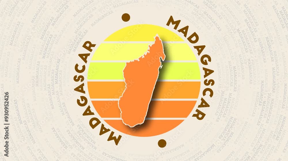 Poster madagascar logo intro. badge with the circular name and map of country. charming madagascar round lo