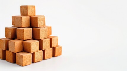 A creative arrangement of wooden cubes forming a pyramid structure on a clean, white background.