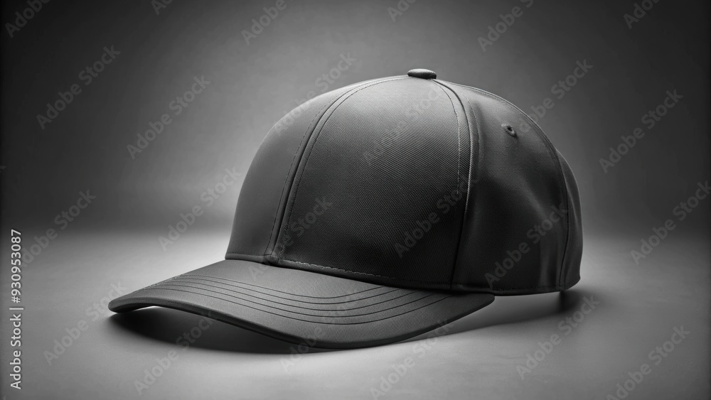 Wall mural of a sleek black cap, fashion, accessory, headwear, clothing, baseball cap, hat, wear, style, outfit, design, modern