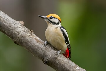 Fototapeta premium Blonde-capped Woodpecker Perched on a Branch in Nature, Pattern, Wallpaper, Cover and Screen for Smartphone, Cell Phone, Computer, Laptop, Format