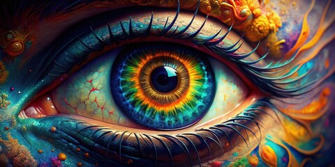 Obraz premium Close up of a beautiful human eye with intricate details and vibrant colors, vision, sight, close up, macro, eyelashes