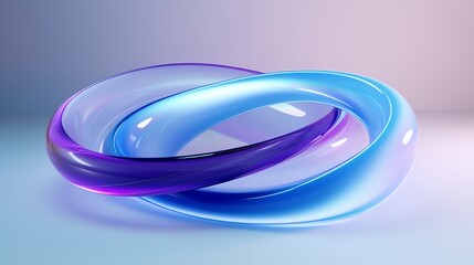 Two intertwined glass rings, one blue and one purple, against a gradient background.