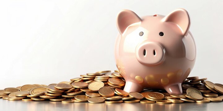Piggy bank with scattered coins, savings, finance, wealth, investment, budget, currency, financial planning