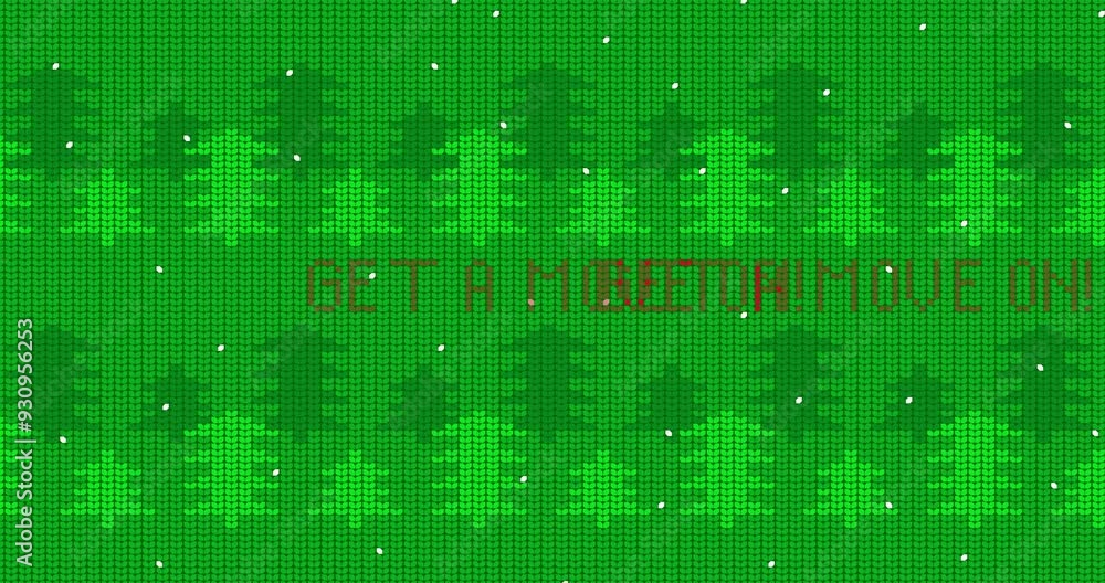 Aufkleber ugly sweater animated video with get a move on! text. animation of winter knitted sweater pattern in