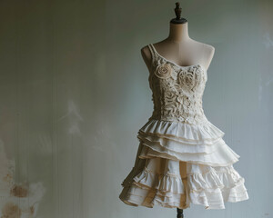 Eco-friendly white cotton dress on a vintage mannequin