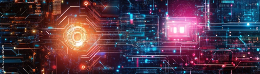 Aufkleber vibrant digital abstract background with glowing circuits and technology elements for futuristic the