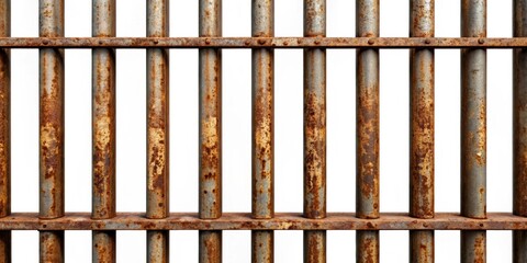 Old rusty metal prison bars on isolated iron rods background. rendering, prison, bars, rusty, metal, iron, isolated