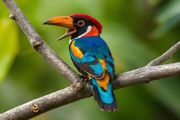 Obraz premium Resplendent Quetzal Bird Perched on a Branch in Nature, Wallpaper, Cover and Screen for Smartphone, Cell Phone, Computer, Laptop
