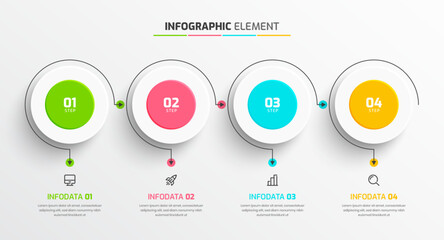 Business Infographic Template Presentation Design with Circle Label Arrow Icon and 4 Step